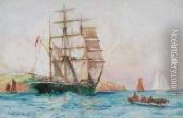 The Barque Britannia Of Belfast Passing St. Catherine's Point Oil Painting - Charles Edward Dixon