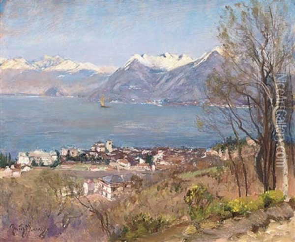 An Alpine Lake Oil Painting - Sir David Murray