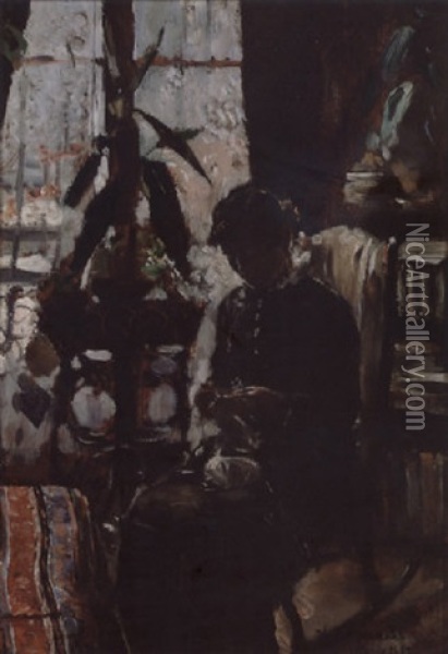 Kvinne I Interior Oil Painting - Hans Olaf Heyerdahl