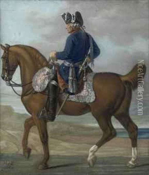 An Equestrian Portrait Of King Frederick Ii Of Prussia (1712-1786),in Military Dress Oil Painting - Carl Adolf Heinrich Hess