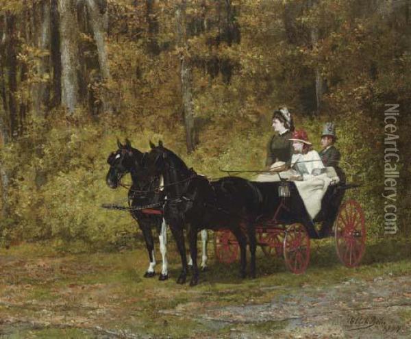 A Carriage Ride In The Forest Oil Painting - Bela Pallik