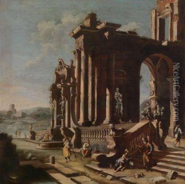Ruinencapriccio Mit Figurenstaffage Oil Painting - Pietro Cappelli