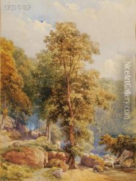 Lot Of Two Woodland Views Of Surrey Oil Painting - Lewis Pinhorn Wood