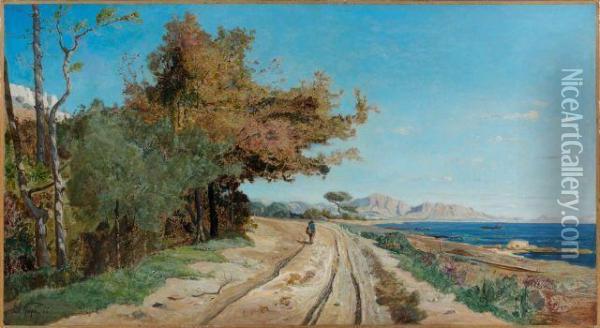 Route Au Bord De La Mediterrannee Oil Painting - Paul-Camille Guigou