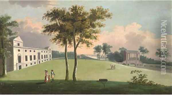 The south front of Wilton House and Palladian bridge to the east Oil Painting - Richard Wilson