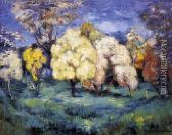 Trees In Blossom Oil Painting - Bela Ivanyi Grunwald