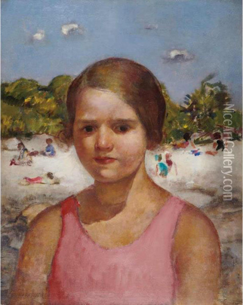 Girl In Pink Oil Painting - Simkha Simkhovitch