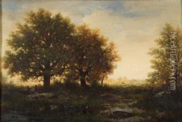Figures In A Clearing - Twilight Oil Painting - Gilbert Davis Munger