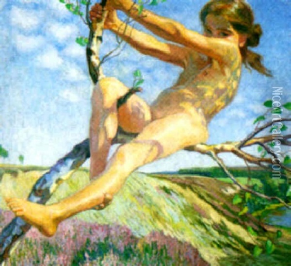 Nude In A Tree Oil Painting - Erich Albert Lamm