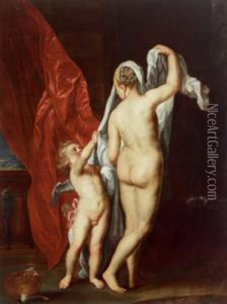 Attribuito Venere E Amore Oil Painting - Jan Van Duyts