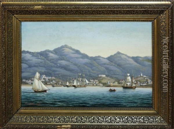 Shipping Off Charlotte Amalie In The Danish West Indies Oil Painting - Carl Ludwig Bille
