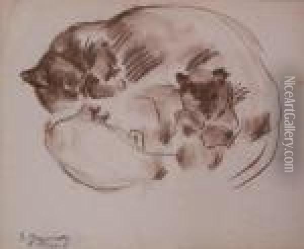 Chatte Et Son Chaton Oil Painting - Sam Granowsky