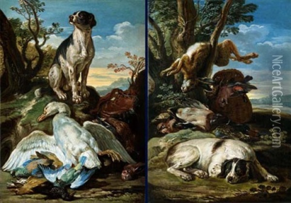 Jagdstilleben (+ Another, Similar; Pair) Oil Painting - David de Coninck