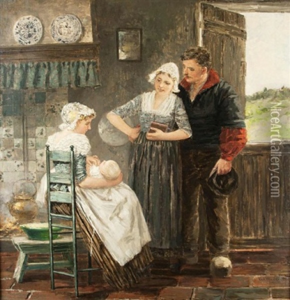 Das Jungste Familienmitglied Oil Painting - Karl Heyden