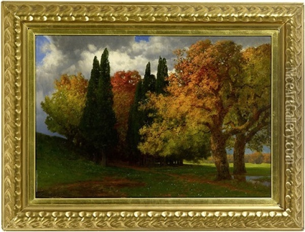 Herbstlandschaft Mit Waldchen Oil Painting - Traugott Hermann Ruedisuehli