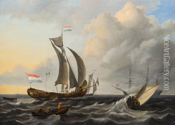 Segelschiffe In Bewegter See Oil Painting - Nicolas Baur