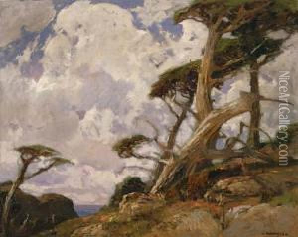 Windswept Cypress, Point Lobos Oil Painting - William Frederick Ritschel