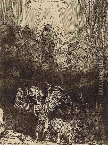 Daniel's Vision of the Four Beasts, from Four Illustrations to a Spanish Book Oil Painting - Rembrandt Van Rijn