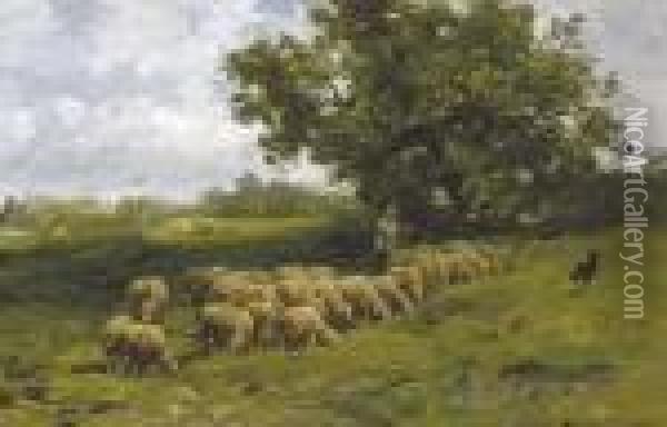 A Shepherd And His Flock Oil Painting - Charles Emile Jacque