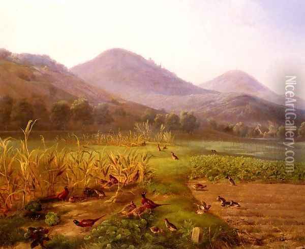An Extensive Field With Game Birds And Rabbits Oil Painting - Carl Jutz