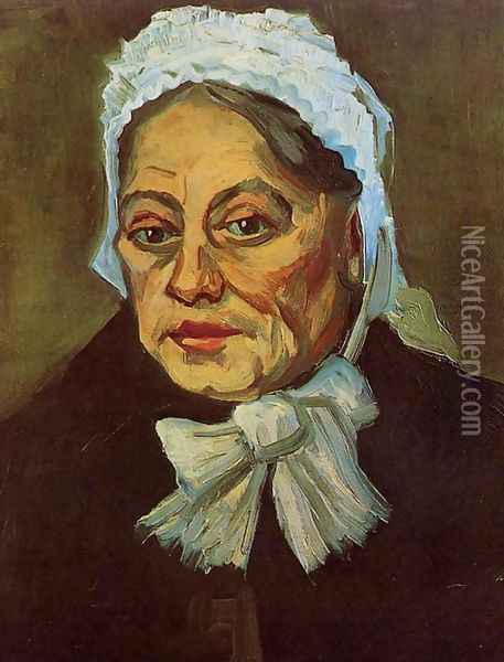 Head Of An Old Woman With White Cap (The Midwife) Oil Painting - Vincent Van Gogh