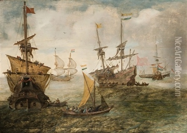 Navios Holandeses Maniobrando Oil Painting - Willem van de Velde the Elder