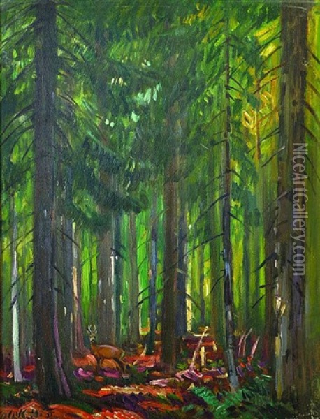 From The Deer Rut Oil Painting - Stanislav Lolek