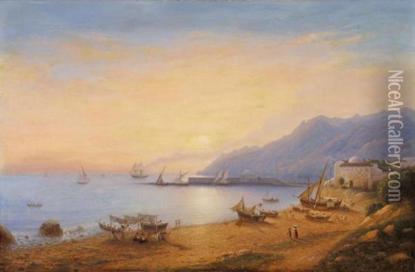 Der Golf Von Salerno Oil Painting - Wilhelm Brucke