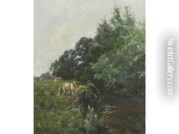 Cattle In A Country Landscape (2 Works) Oil Painting - Arthur William Redgate