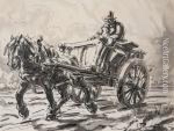 Enkelspan Met Brabantstrekpaard Oil Painting - Alfred Ost