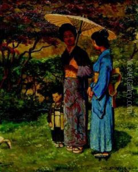 Aziatische Vrouwen Met Kind Oil Painting - Pieter Van Der Leeuw