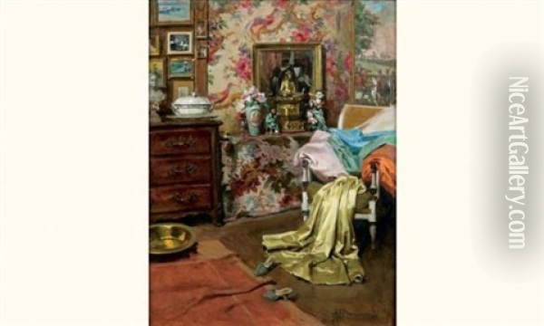 Scene D'interieur Oil Painting - Alexandre Francois Bonnardel