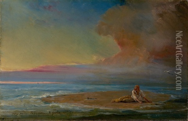 Castaway In The Evening Light Oil Painting - Baron Jean Antoine Theodore Gudin