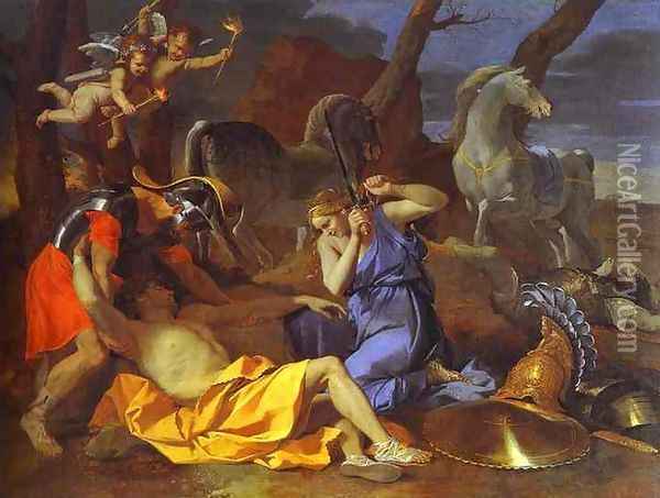 Tancrede and Erminia. 1634. Oil Painting - Nicolas Poussin