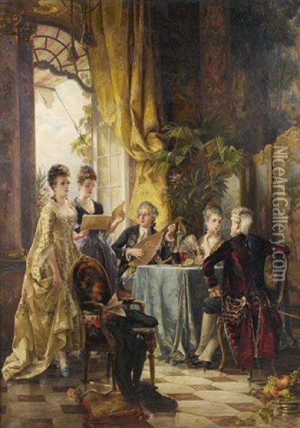 A Musical Evening Oil Painting - Carl Herpfer
