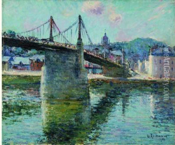  Le Pont Suspendu D'elbeuf, 1921  Oil Painting - Gustave Loiseau