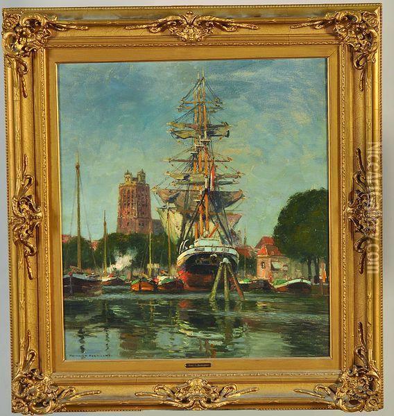 bateaux Au Port Oil Painting - Heinrich Hermanns