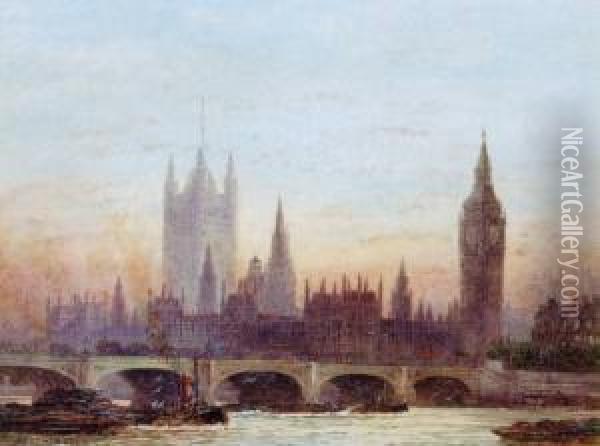 Westminster From The Thames Oil Painting - Frederick E.J. Goff