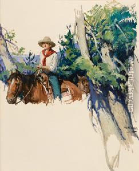 Story Illustration Of A Cowgirl Oil Painting - William Henry Dethlef Koerner