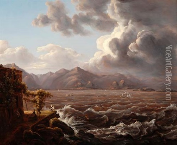 Italienische Kustenlandschaft Bei Aufkommendem Sturm Oil Painting - Hans Konrad Usteri