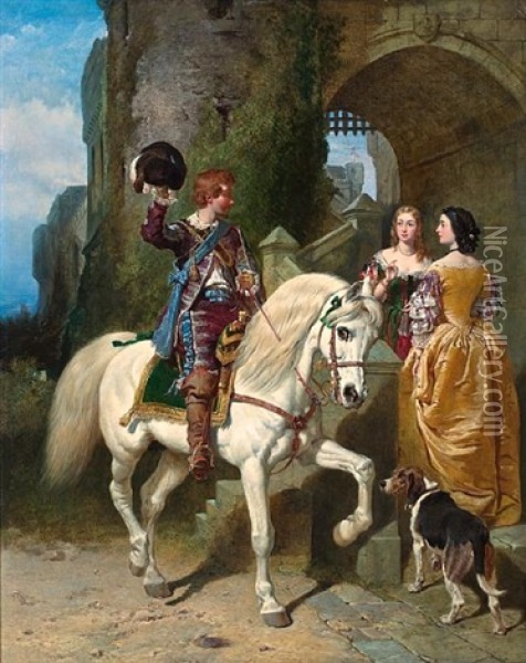 The Cavalier's Visit Oil Painting - Charles Baxter