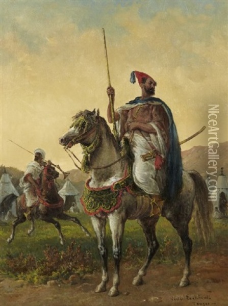 Moghazni A Cheval A Tanger, A Moghazni Rider In Tanger Oil Painting - Victor Eeckhout