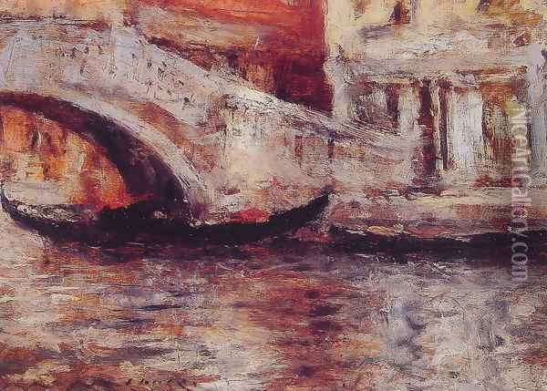 Gondolas Along Venetian Canal Oil Painting - William Merritt Chase