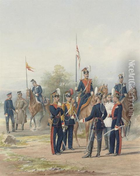 A Group Of Officers And Soldiers From The Life Guard Lancer Regiments Of His And Her Majesties Oil Painting - Piotr Ivanovich Balashov