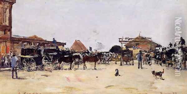 La Place de la Gare, Deauville Oil Painting - Eugene Boudin