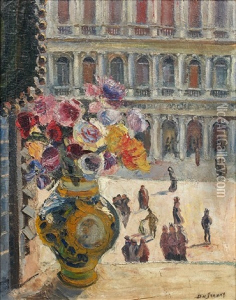 Venise A La Fenetre Oil Painting - Georges Dufrenoy