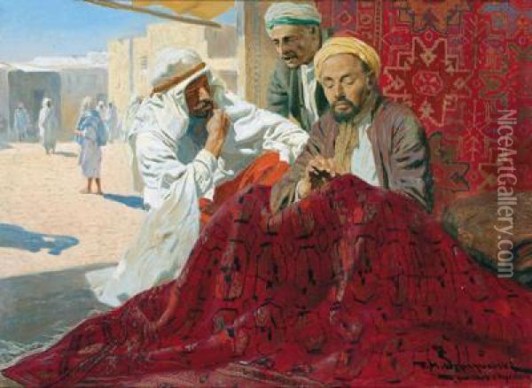 Carpet Maker Oil Painting - Feliks M. Wygrzywalski