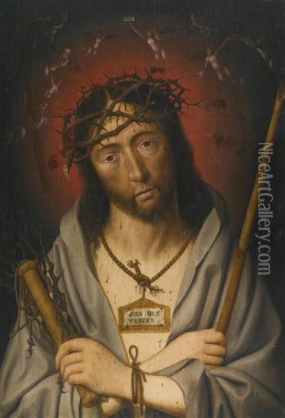 Christ As The Man Of Sorrows Oil Painting - Jan (Joannes Sinapius) Mostaert