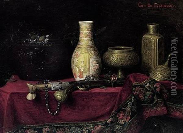 Orientalisches Stilleben Mit Steinschlosspistole,
Kukri,
Satsuma-vase Oil Painting - Camilla Friedlander