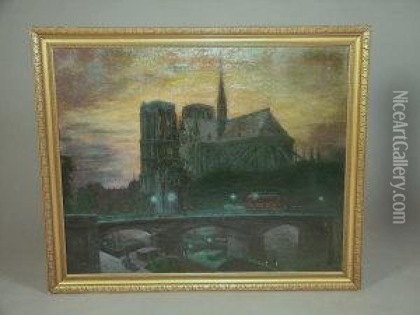 Notre Dame By Night Oil Painting - Theo Von Brockhusen